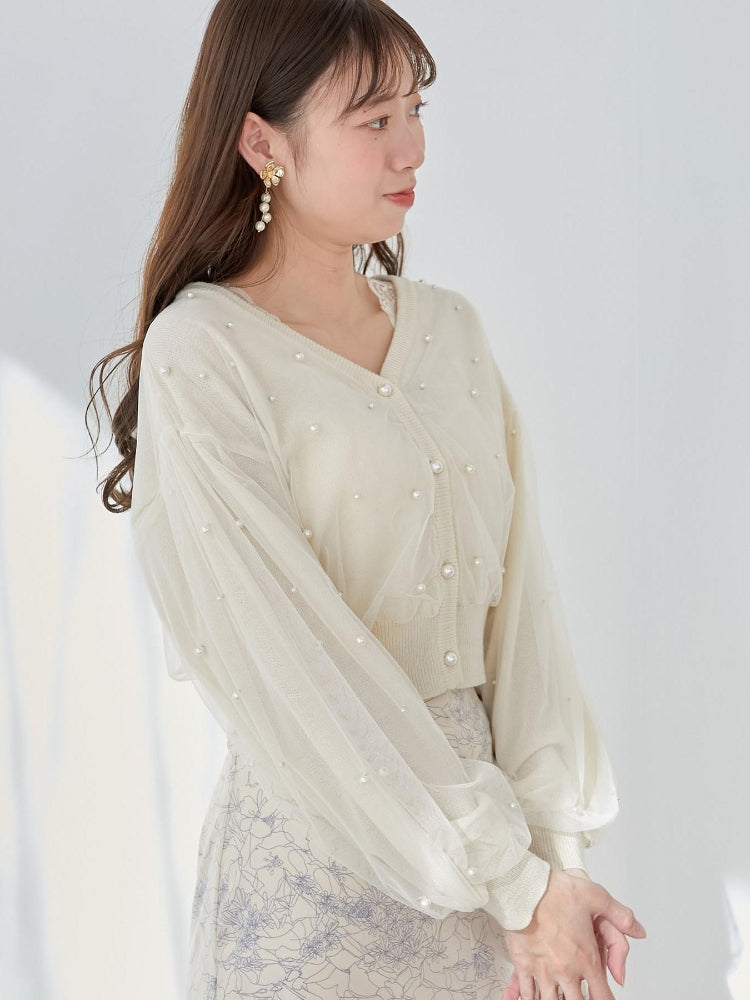 MAJESTIC LEGON パール×チュールショートニット（グレー） グレー