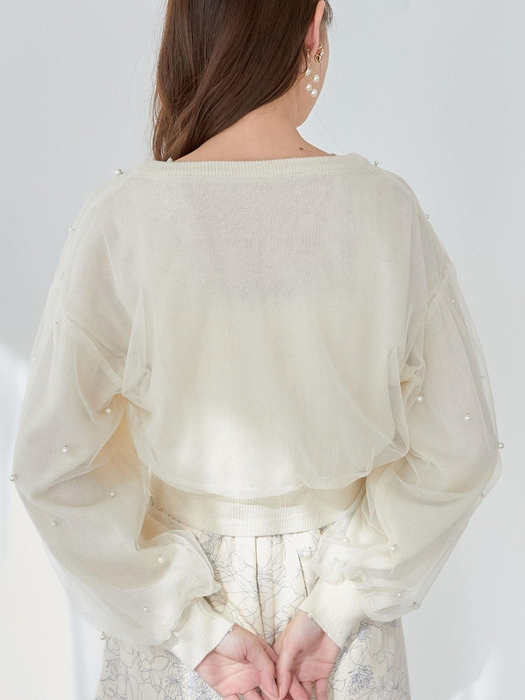 MAJESTIC LEGON パール×チュールショートニット（グレー） グレー