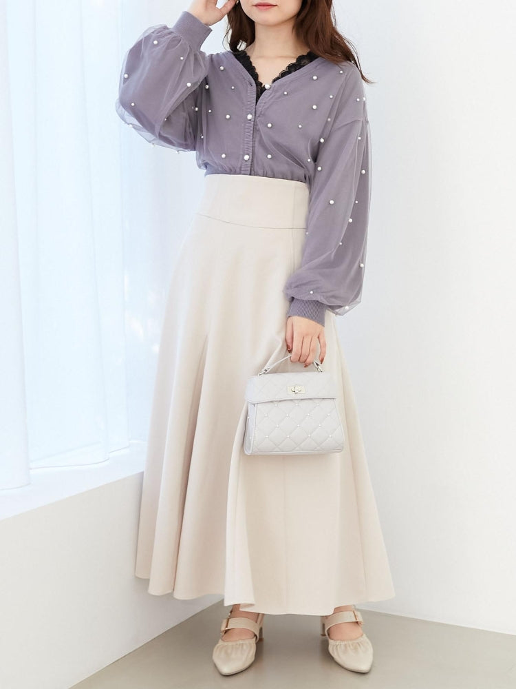 MAJESTIC LEGON パール×チュールショートニット（グレー） グレー