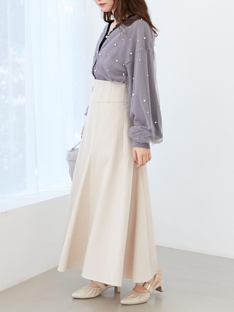 MAJESTIC LEGON パール×チュールショートニット（グレー） グレー