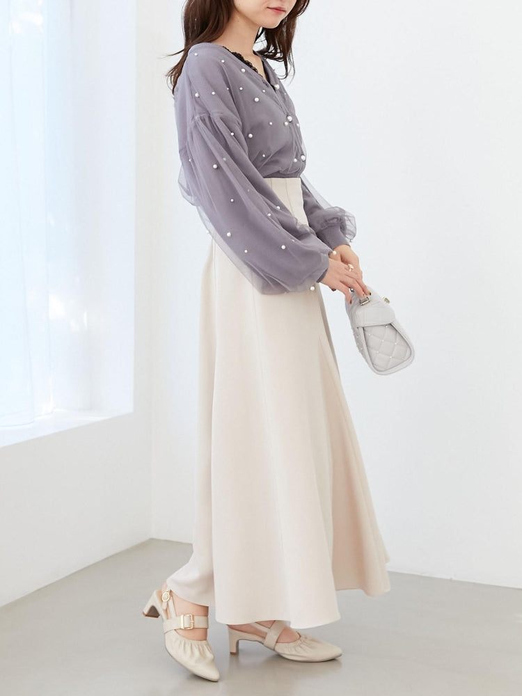 MAJESTIC LEGON パール×チュールショートニット（グレー） グレー