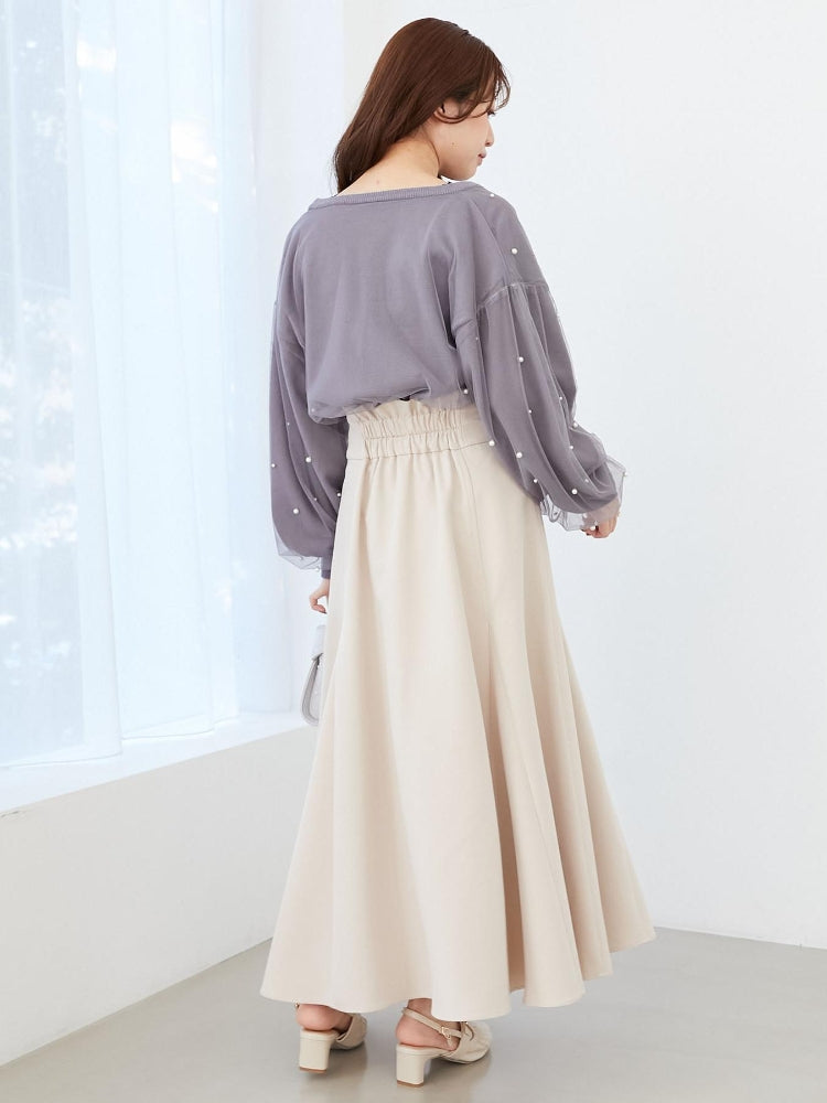 MAJESTIC LEGON パール×チュールショートニット（グレー） グレー