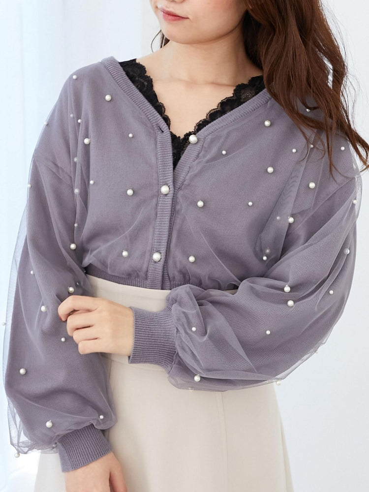 MAJESTIC LEGON パール×チュールショートニット（グレー） グレー