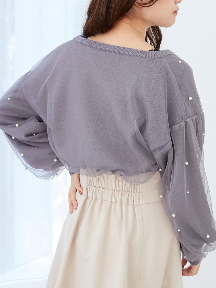 MAJESTIC LEGON パール×チュールショートニット（グレー） グレー