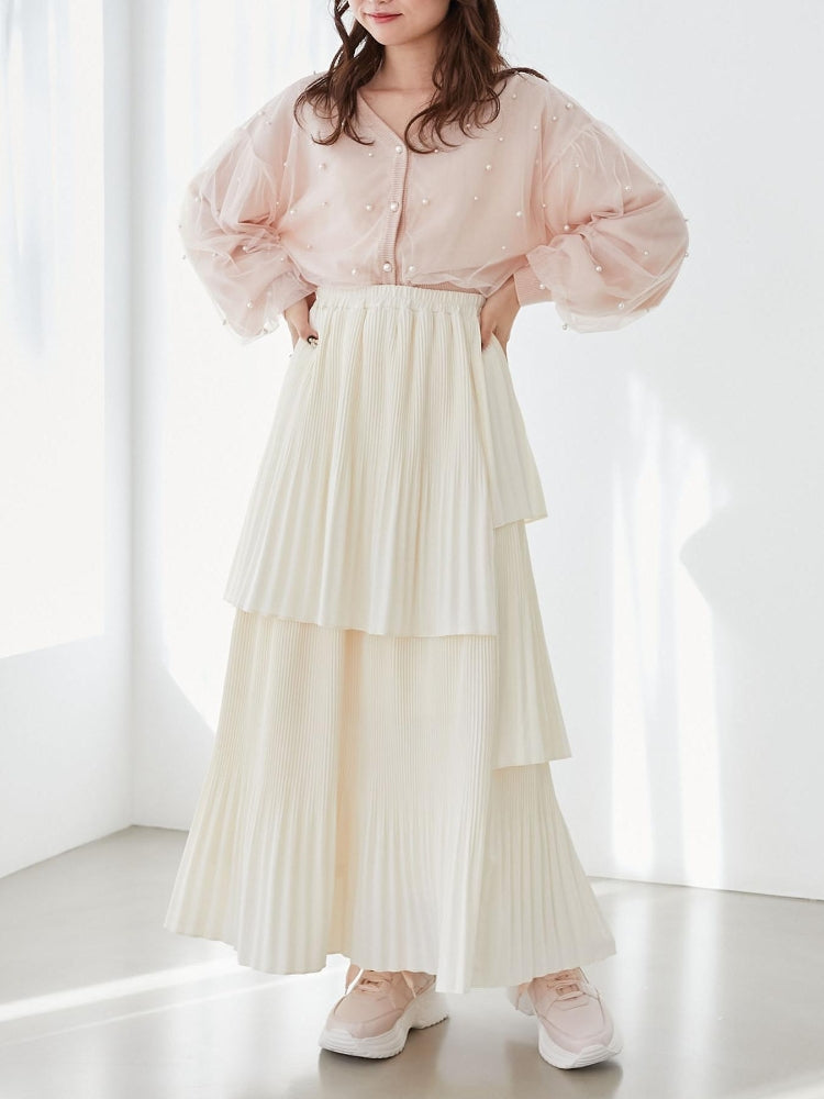 MAJESTIC LEGON パール×チュールショートニット（グレー） グレー