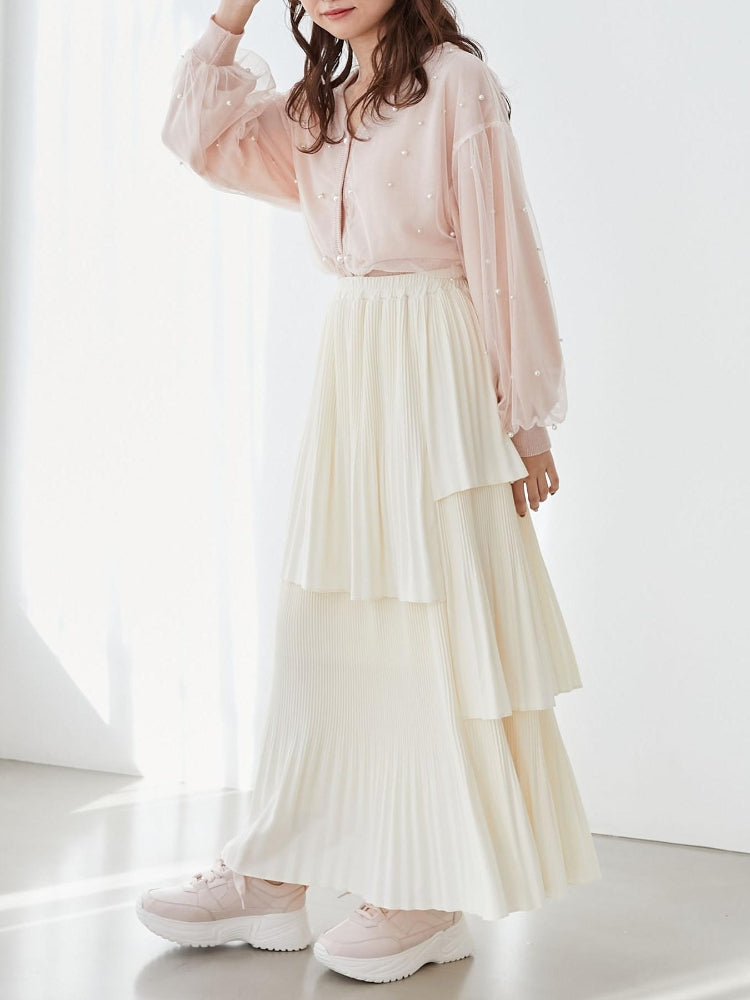 MAJESTIC LEGON パール×チュールショートニット（グレー） グレー