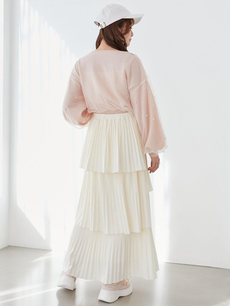 MAJESTIC LEGON パール×チュールショートニット（グレー） グレー