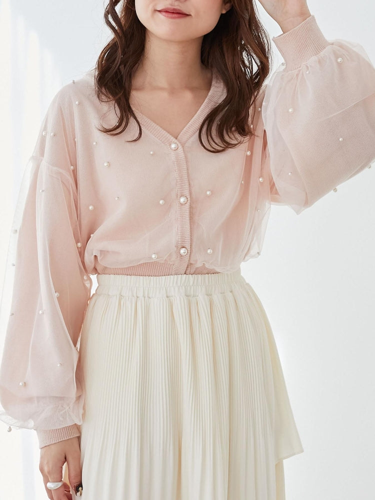 MAJESTIC LEGON パール×チュールショートニット（グレー） グレー