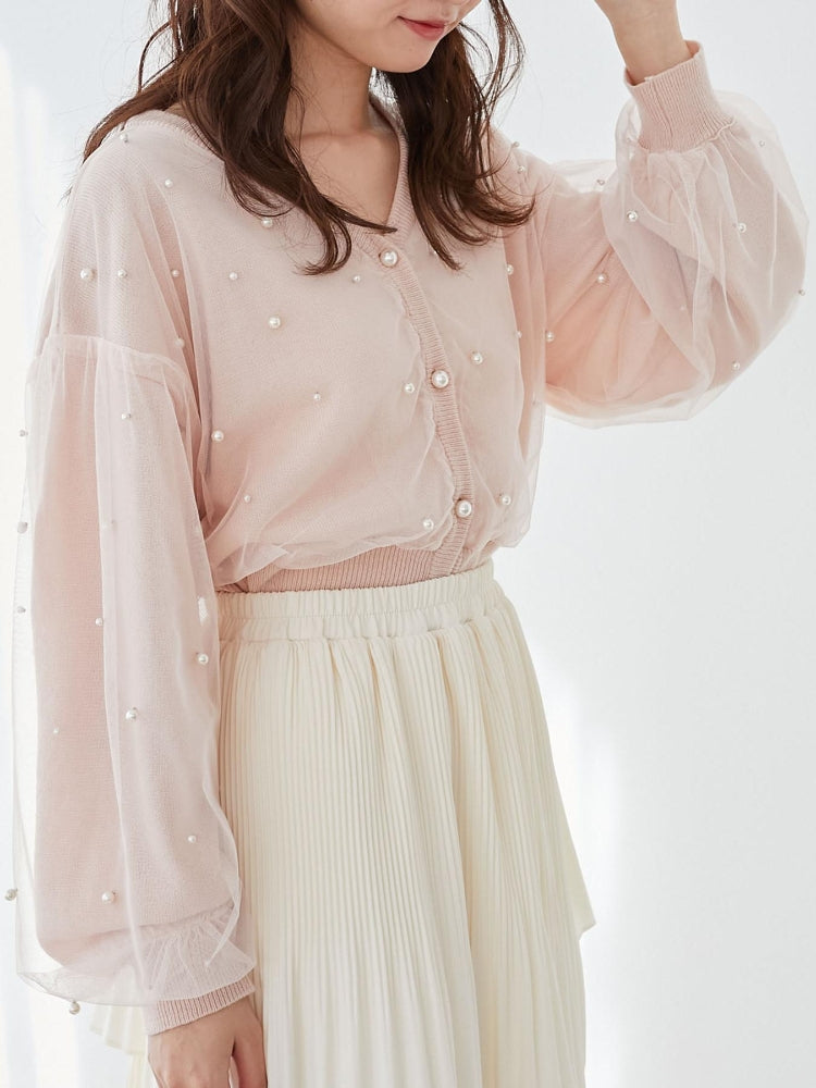 MAJESTIC LEGON パール×チュールショートニット（グレー） グレー