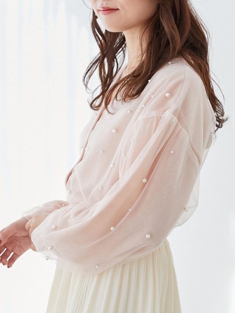 MAJESTIC LEGON パール×チュールショートニット（グレー） グレー