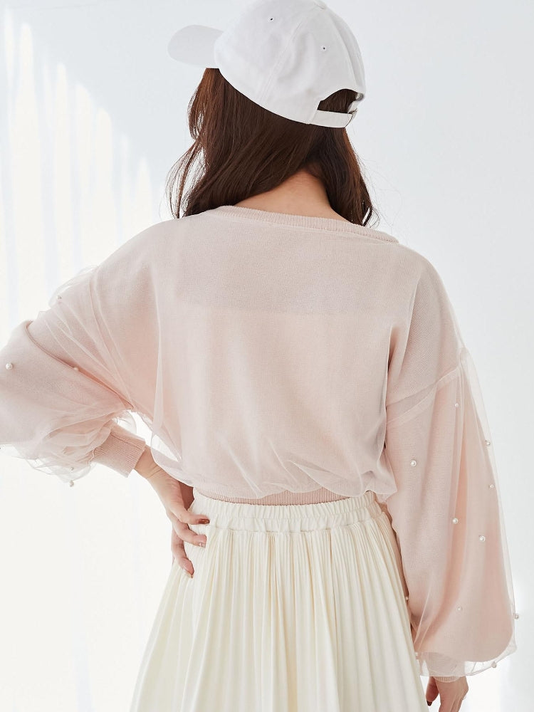 MAJESTIC LEGON パール×チュールショートニット（グレー） グレー