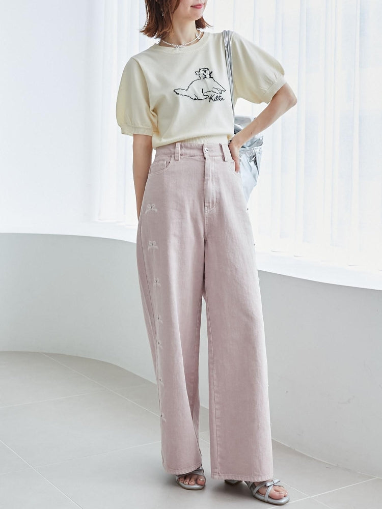 マジェスティックレゴン MAJESTIC LEGON キャットジャカード半袖ニット