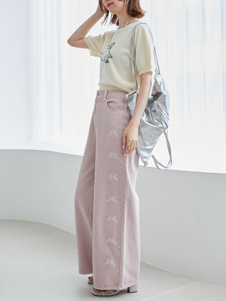 マジェスティックレゴン MAJESTIC LEGON キャットジャカード半袖ニット