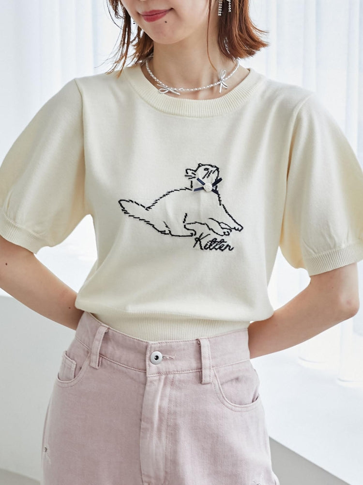 マジェスティックレゴン MAJESTIC LEGON キャットジャカード半袖ニット