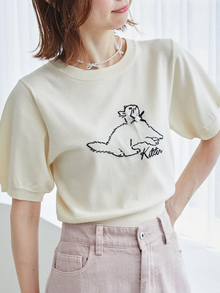 マジェスティックレゴン MAJESTIC LEGON キャットジャカード半袖ニット