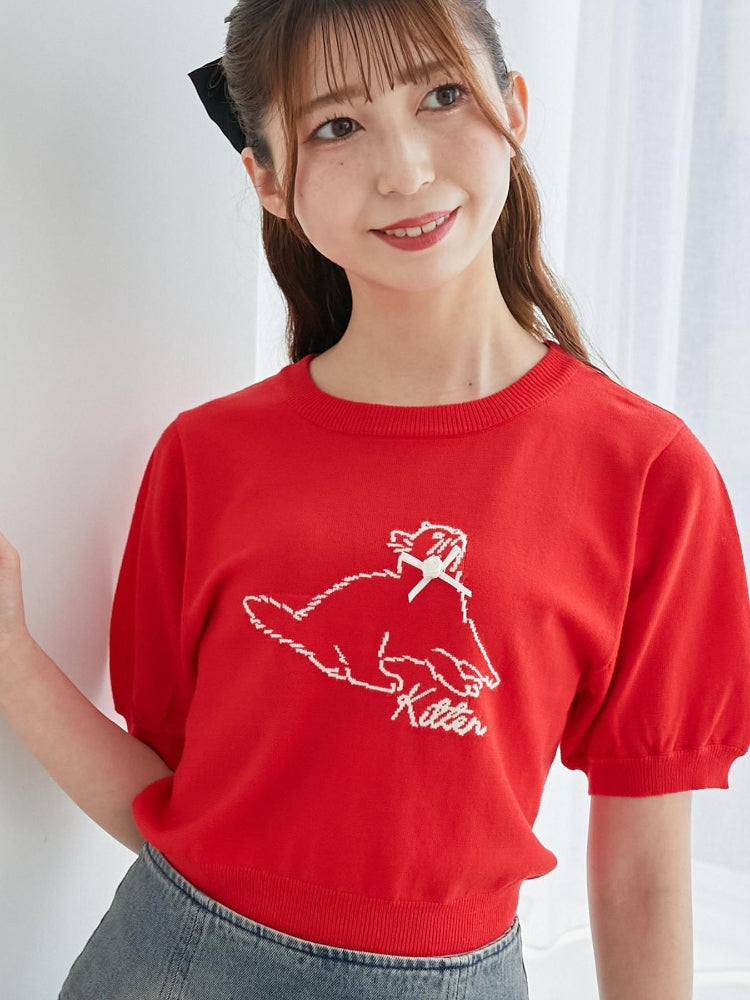 マジェスティックレゴン MAJESTIC LEGON キャットジャカード半袖ニット