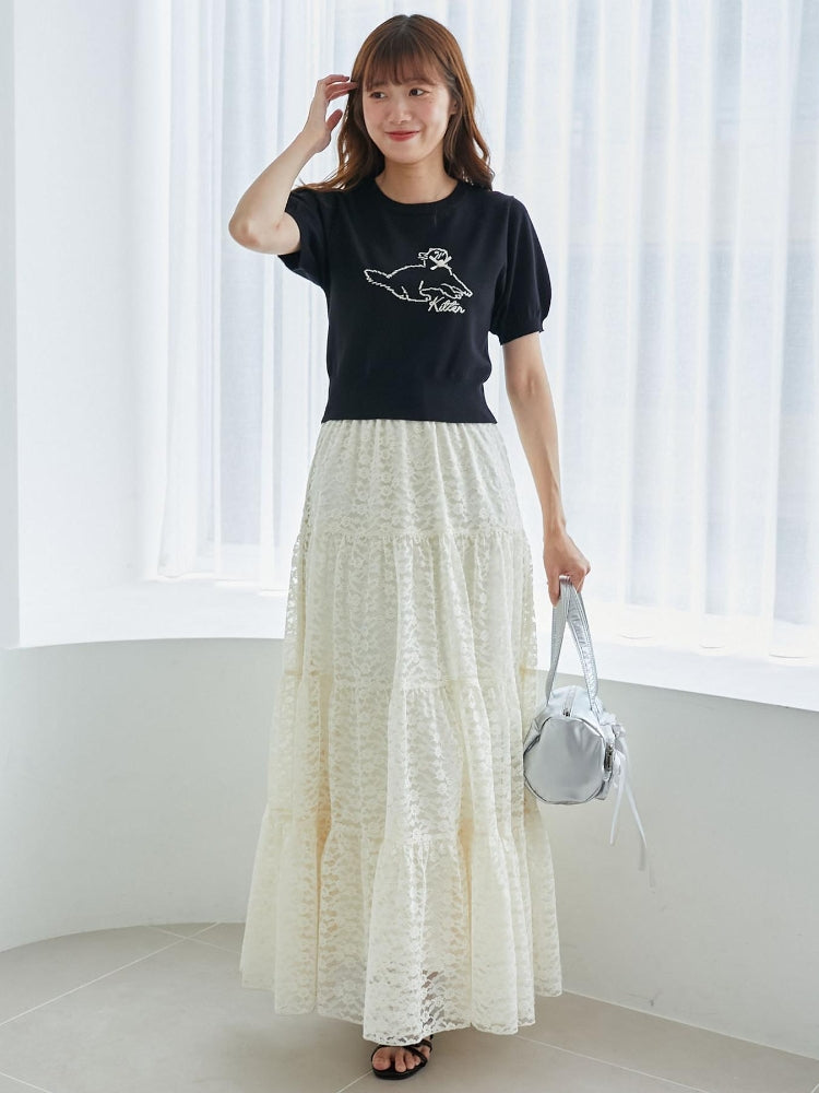 マジェスティックレゴン MAJESTIC LEGON キャットジャカード半袖ニット