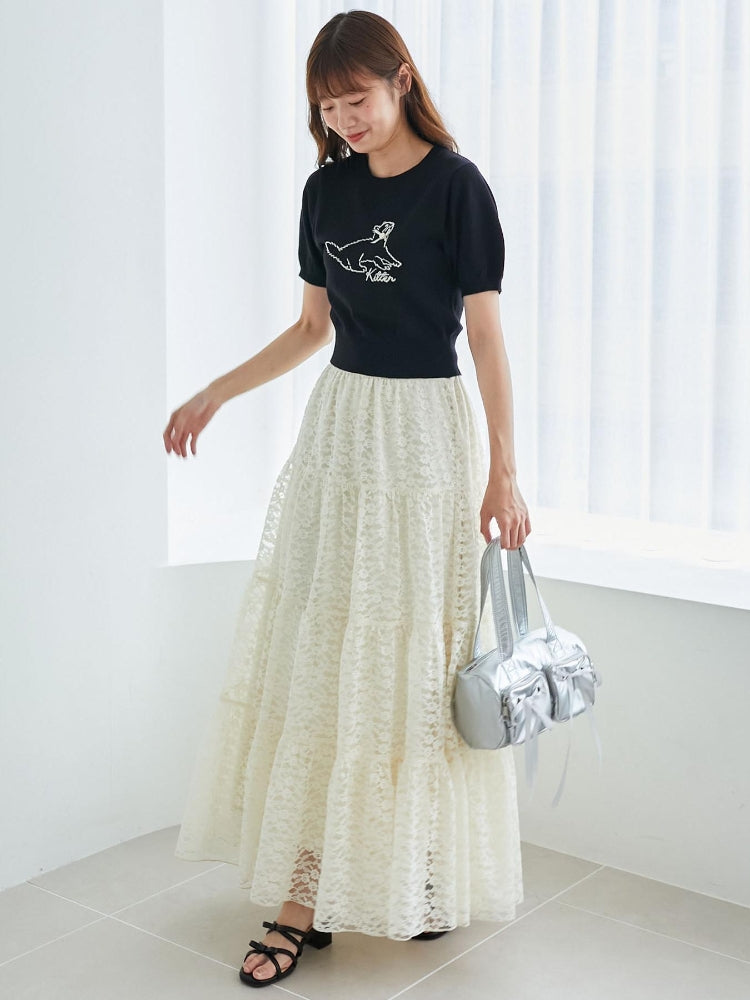マジェスティックレゴン MAJESTIC LEGON キャットジャカード半袖ニット