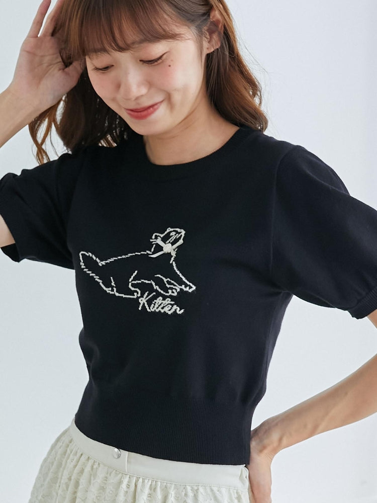 マジェスティックレゴン MAJESTIC LEGON キャットジャカード半袖ニット
