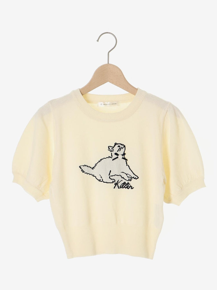 マジェスティックレゴン MAJESTIC LEGON キャットジャカード半袖ニット