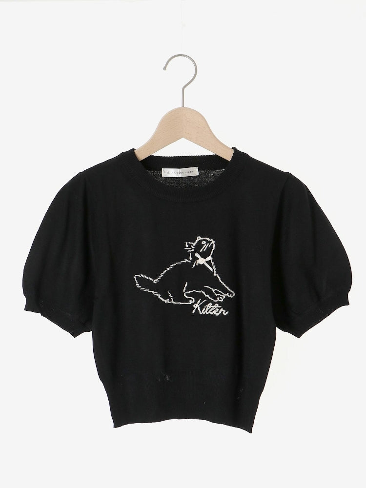 マジェスティックレゴン MAJESTIC LEGON キャットジャカード半袖ニット