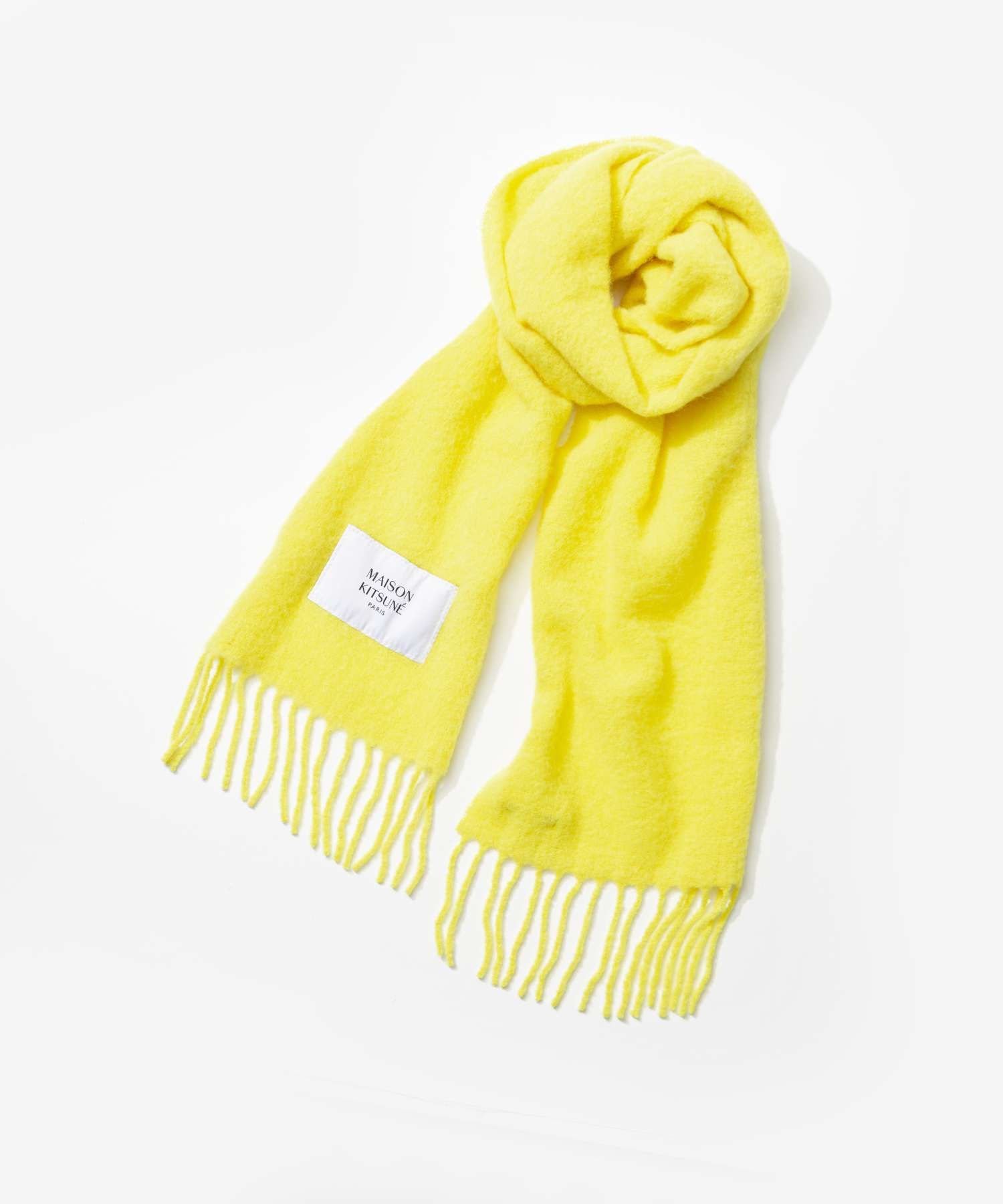 MAISON KITSUNÉ イエローフリンジマフラー MAISON KITSUNE LW06206WA0022 Scarf BABY ALPACA PLAIN SCARF Men's Muffl