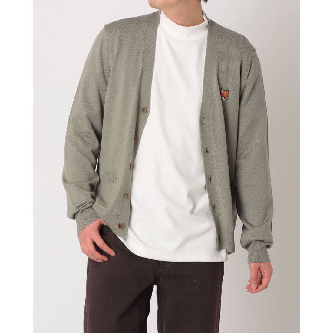 メゾンキツネ MAISON KITSUNE フォックスヘッド メリノ レギュラー カーディガン カーディガン （ローレルグリーン） ローレルグリーン