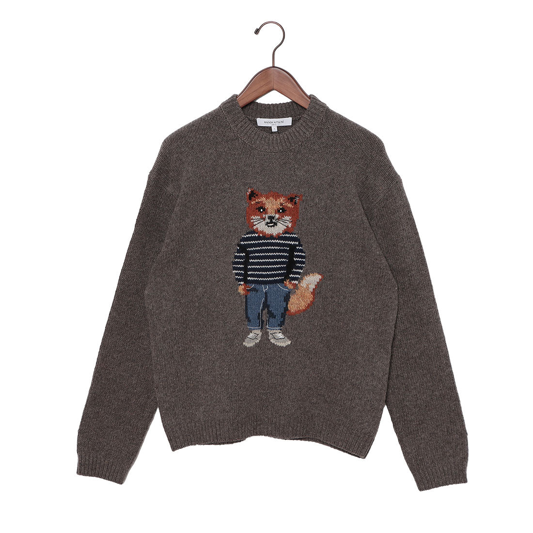 メゾンキツネ MAISON KITSUNE ドレスド フォックス インターシャ ウール ジャンパー ニット （ダークグレーメランジ） ダークグレーメランジ
