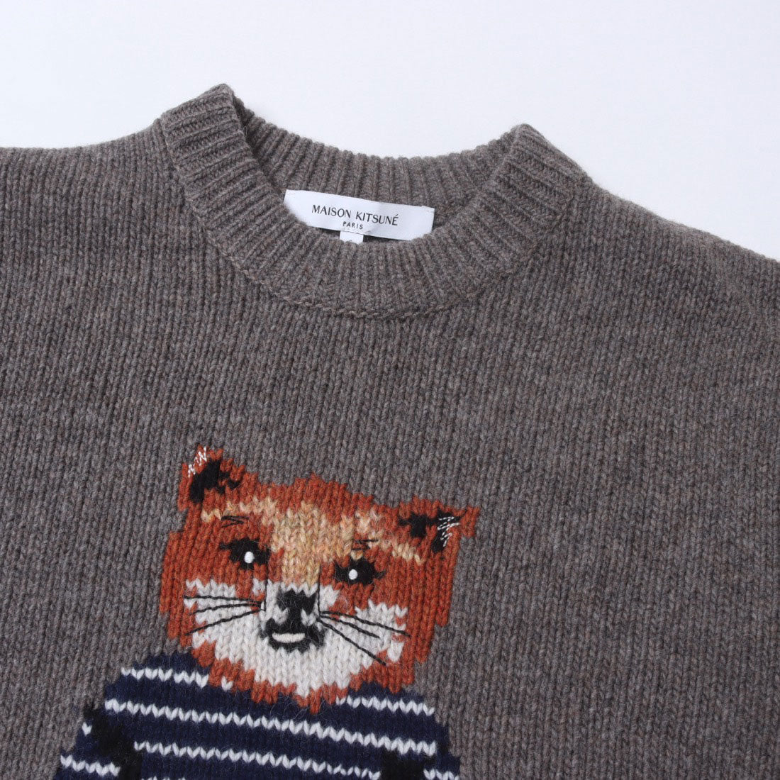 メゾンキツネ MAISON KITSUNE ドレスド フォックス インターシャ ウール ジャンパー ニット （ダークグレーメランジ） ダークグレーメランジ