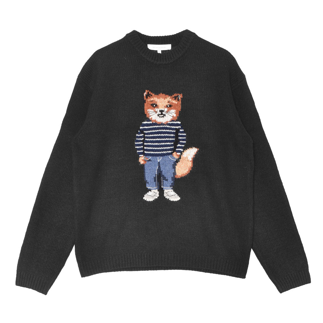 メゾンキツネ MAISON KITSUNE ドレスド フォックス インターシャ ウール ジャンパー ニット （ブラック） ブラック