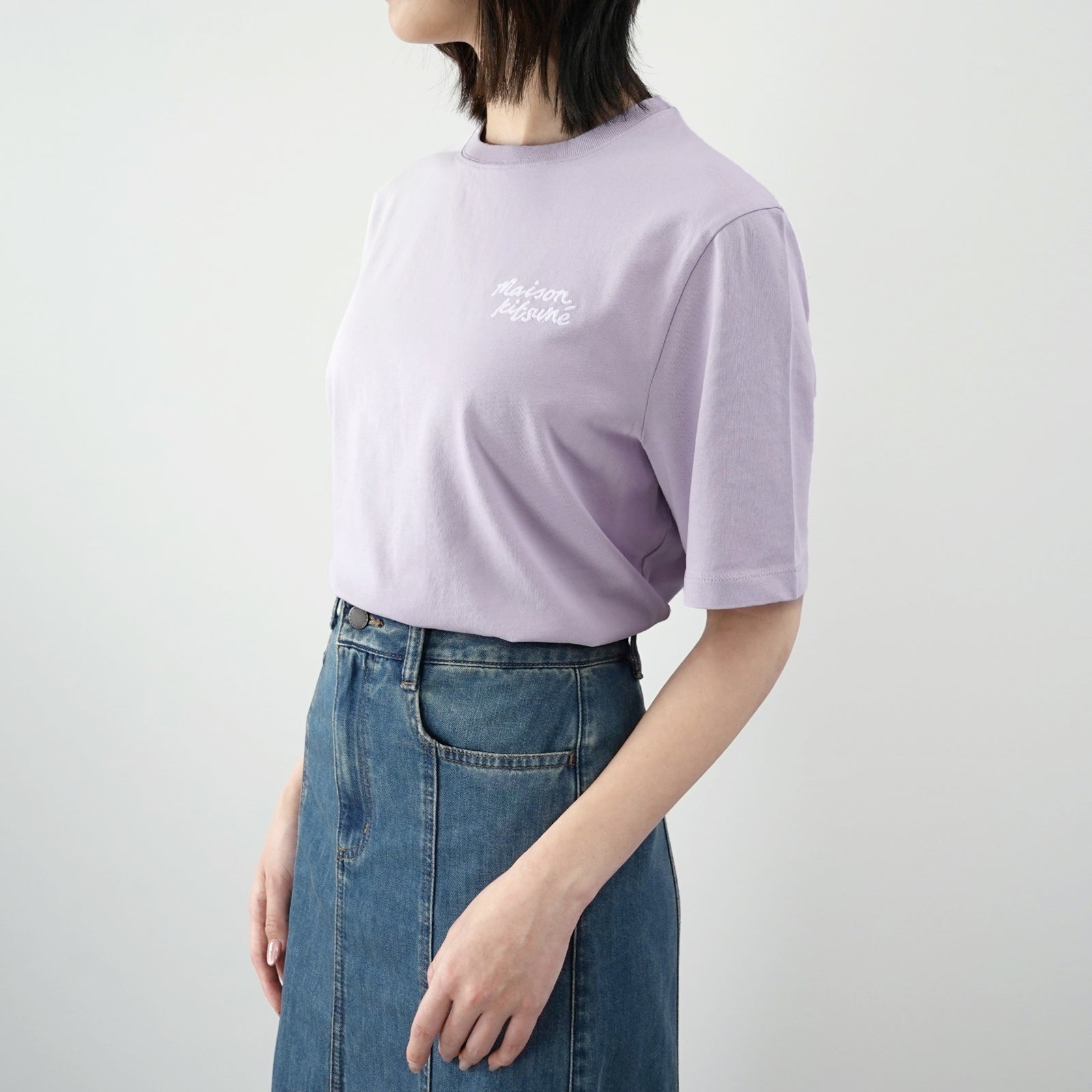 メゾンキツネ MAISON KITSUNE ハンドライティングロゴ 半袖Tシャツ MW00126 （ソフトモーブ） ソフトモーブ
