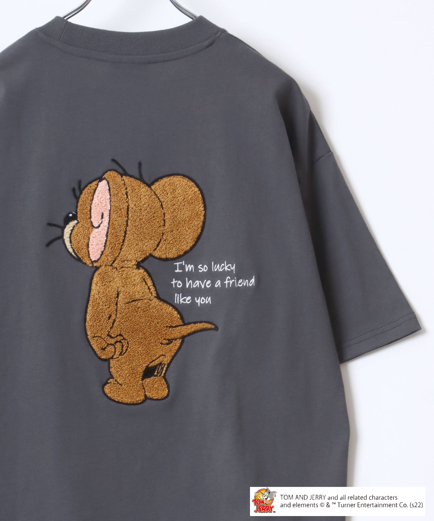 マルカワ MARUKAWA Tom＆Jerry/トムとジェリー キャラクター フロント バックサガラ刺繍 オーバーサイズ半袖Tシャツ レディース メンズ （スミクロ） スミクロ