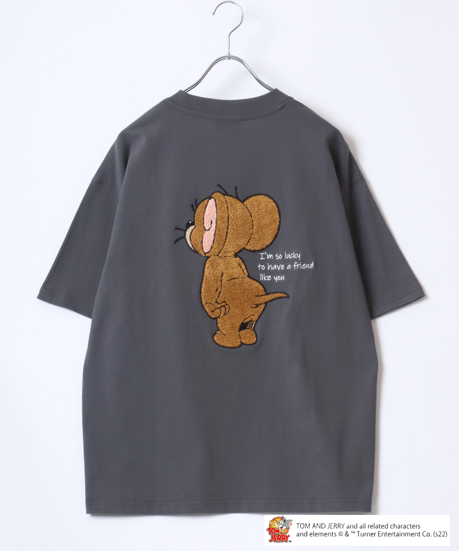 マルカワ MARUKAWA Tom＆Jerry/トムとジェリー キャラクター フロント バックサガラ刺繍 オーバーサイズ半袖Tシャツ レディース メンズ （スミクロ） スミクロ
