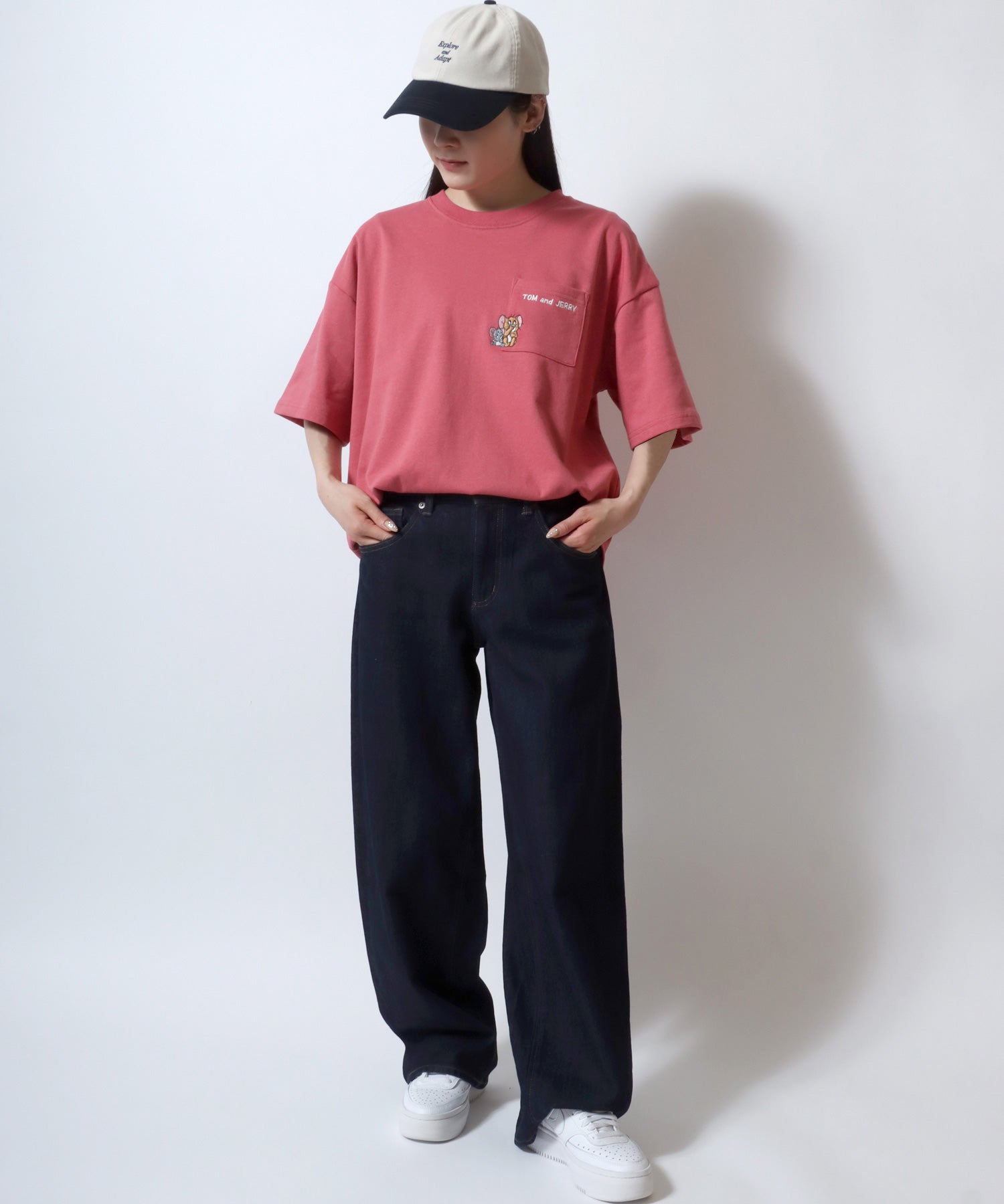 Tom＆Jerry/トムとジェリー キャラクター 接触冷感 UVカット オーバーサイズ ポケット付半袖Tシャツ 柄D