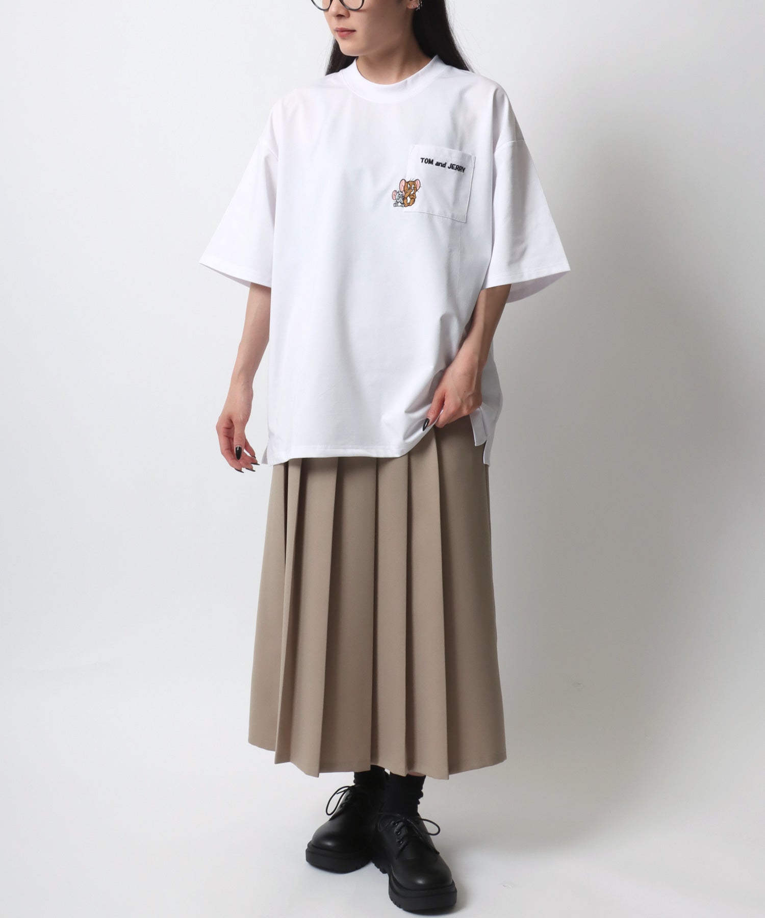 Tom＆Jerry/トムとジェリー キャラクター 接触冷感 UVカット オーバーサイズ ポケット付半袖Tシャツ 柄D
