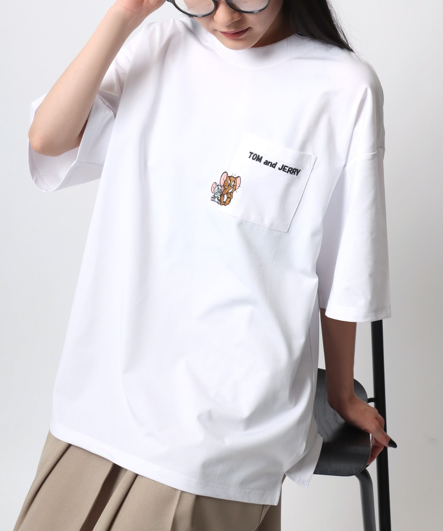 Tom＆Jerry/トムとジェリー キャラクター 接触冷感 UVカット オーバーサイズ ポケット付半袖Tシャツ 柄D