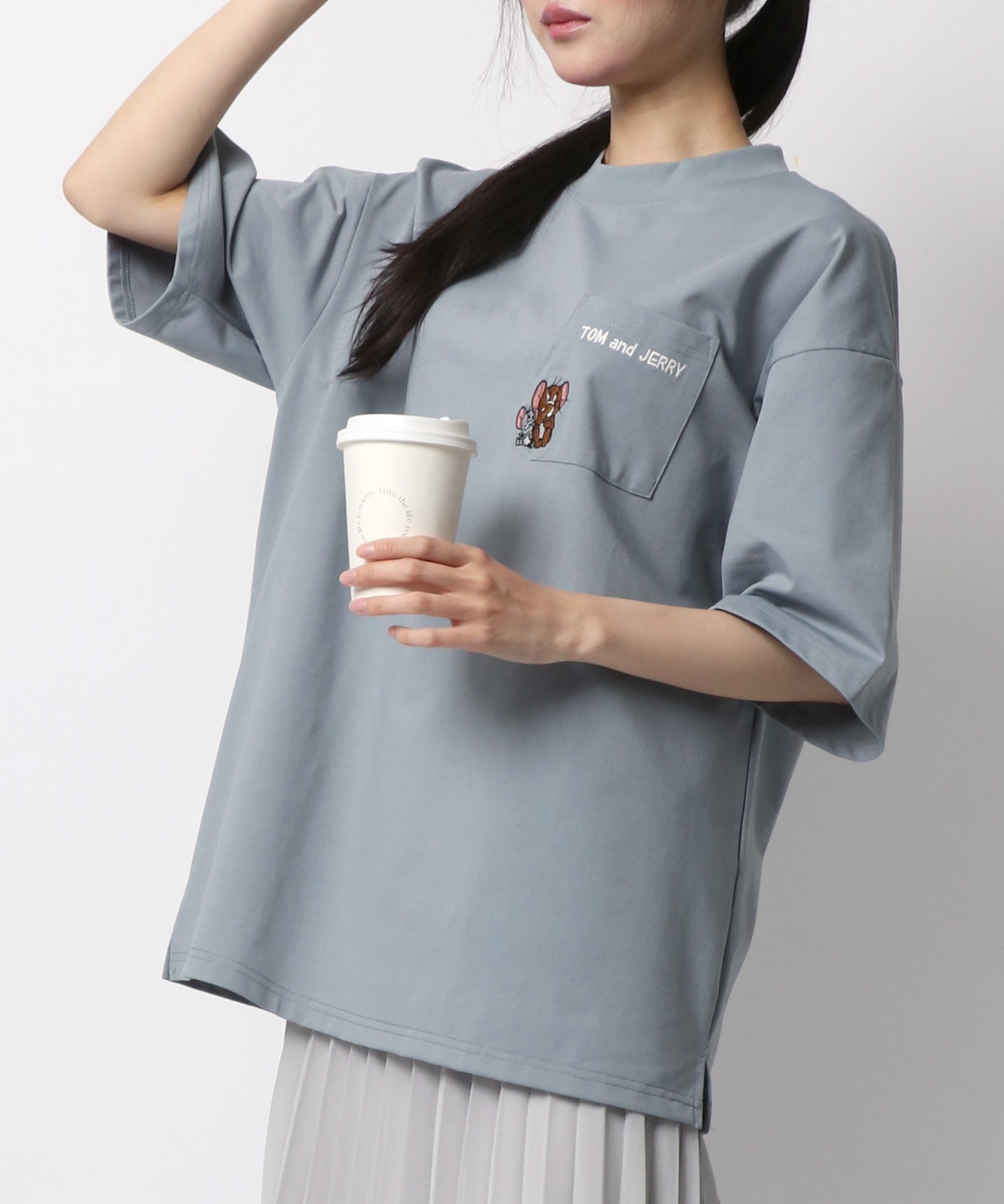 Tom＆Jerry/トムとジェリー キャラクター 接触冷感 UVカット オーバーサイズ ポケット付半袖Tシャツ 柄D