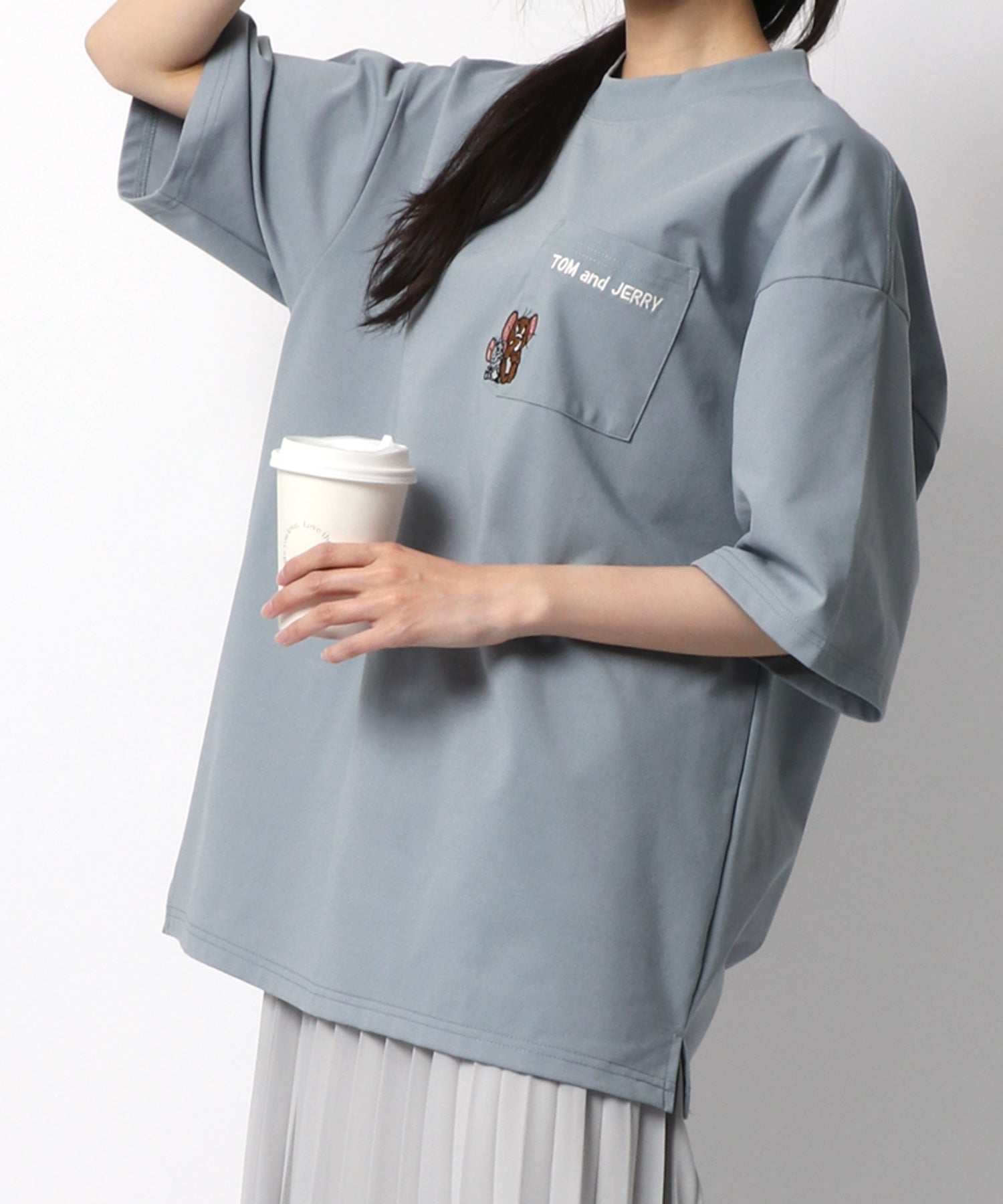 Tom＆Jerry/トムとジェリー キャラクター 接触冷感 UVカット オーバーサイズ ポケット付半袖Tシャツ 柄D
