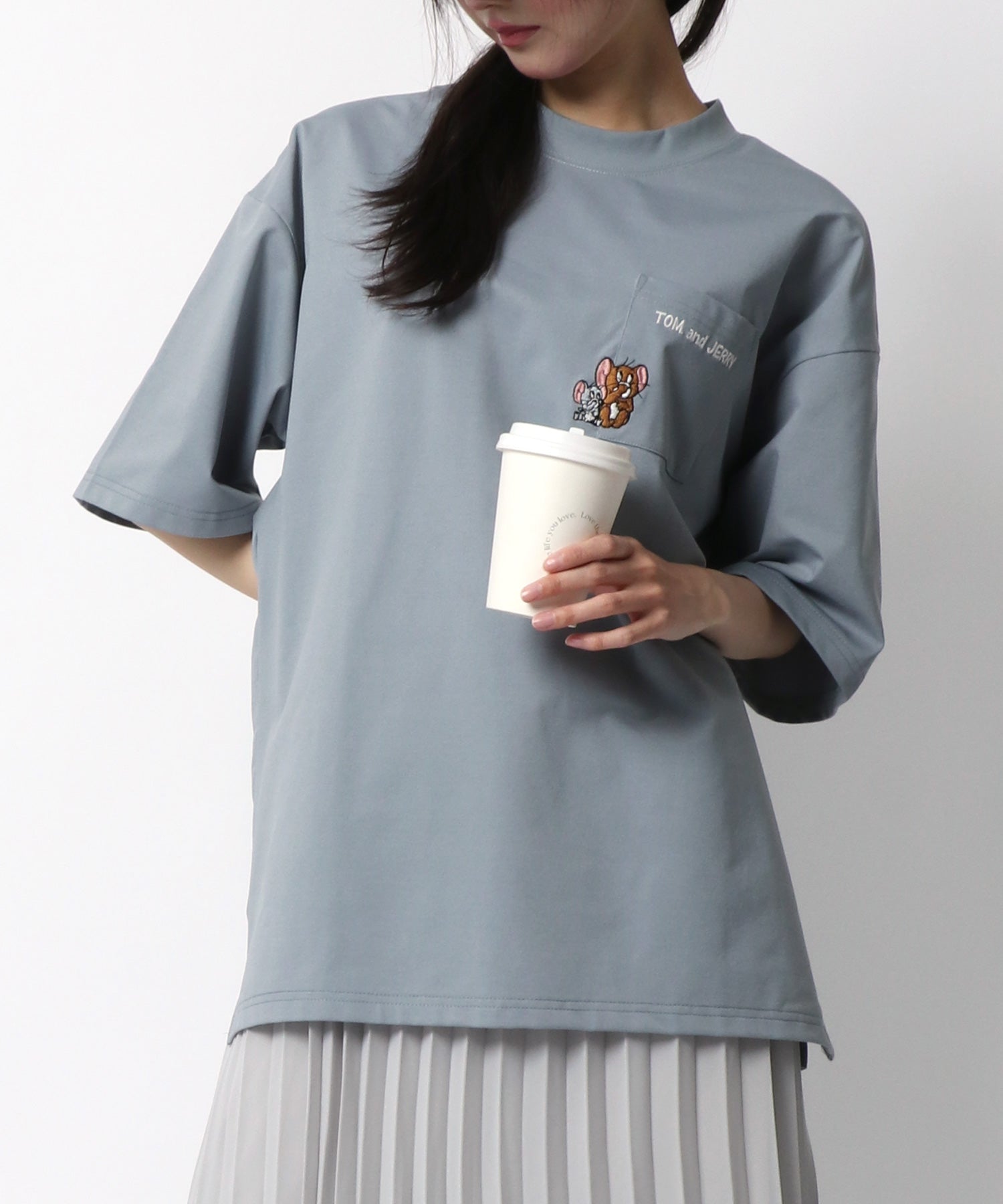 Tom＆Jerry/トムとジェリー キャラクター 接触冷感 UVカット オーバーサイズ ポケット付半袖Tシャツ 柄D