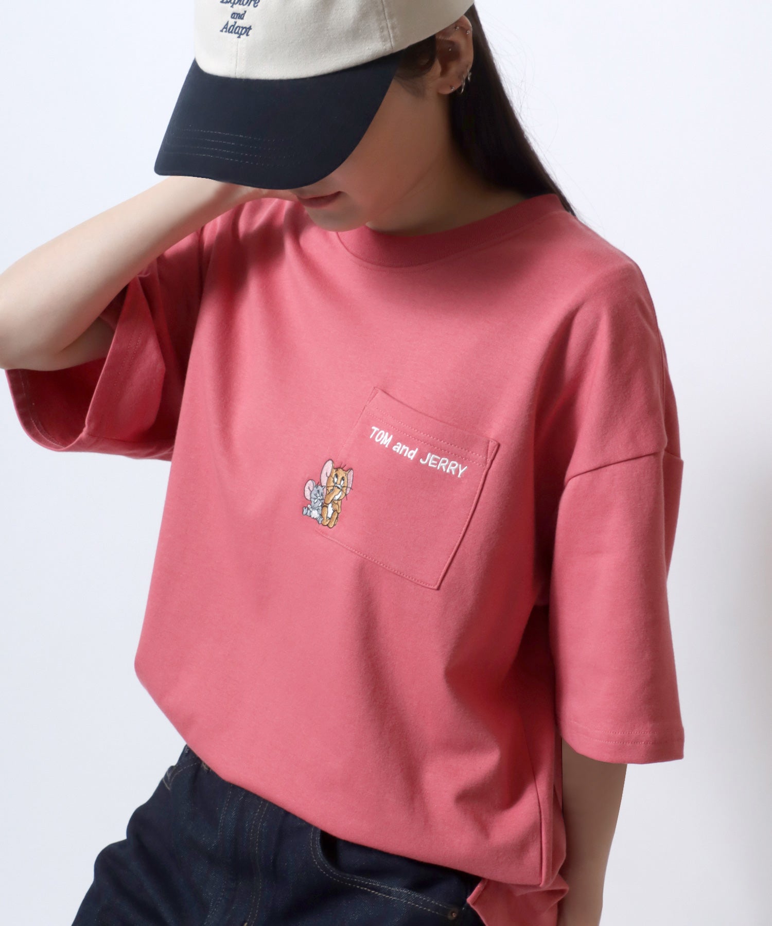 Tom＆Jerry/トムとジェリー キャラクター 接触冷感 UVカット オーバーサイズ ポケット付半袖Tシャツ 柄D