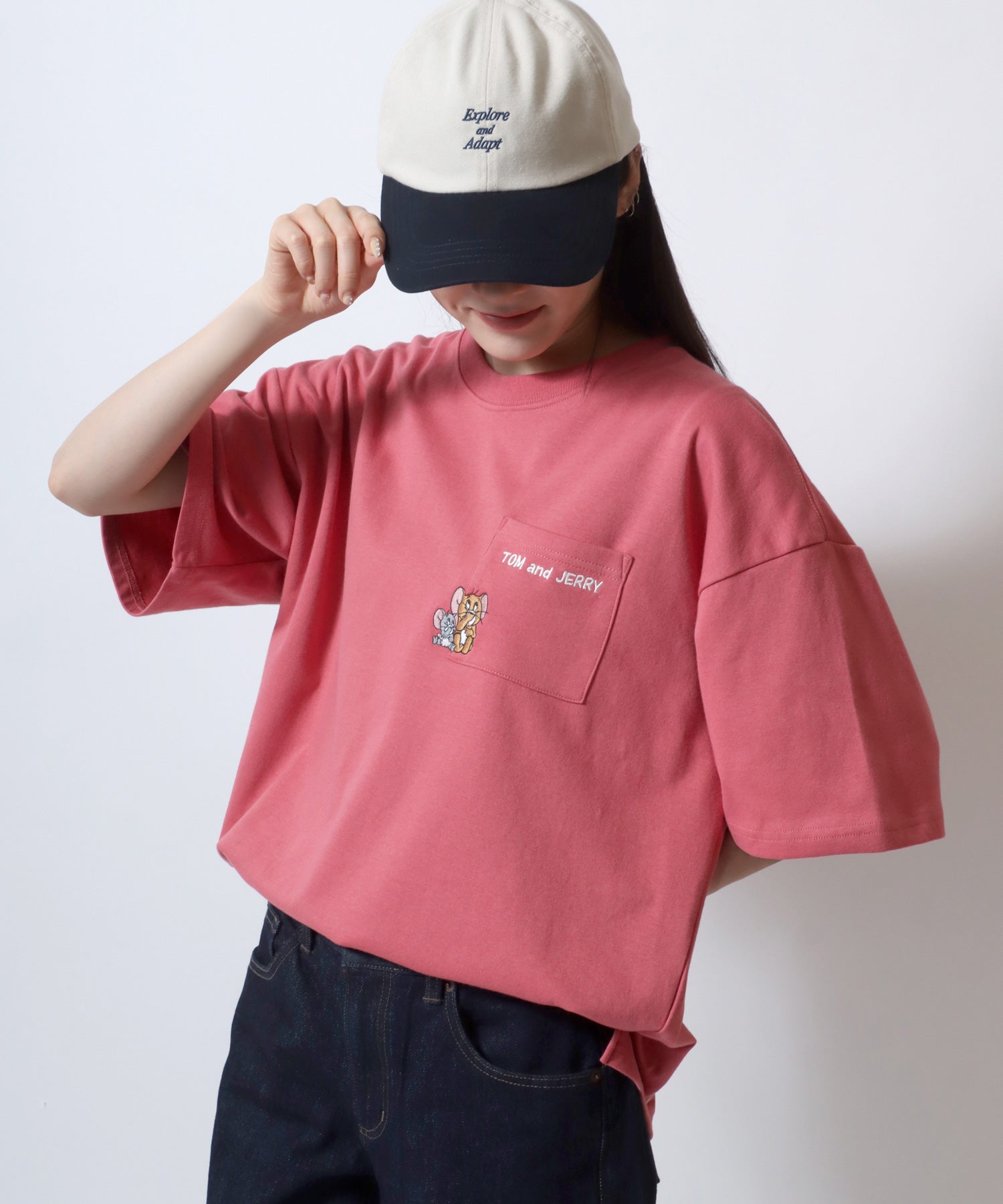 Tom＆Jerry/トムとジェリー キャラクター 接触冷感 UVカット オーバーサイズ ポケット付半袖Tシャツ 柄D