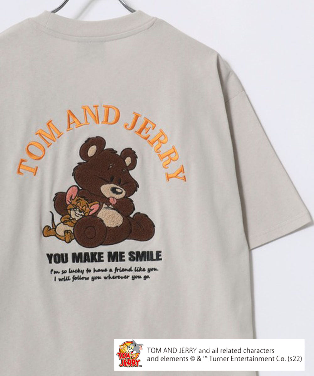 マルカワ MARUKAWA 2024SS Tom＆Jerry/トムとジェリー キャラクター フロント バックサガラ刺繍 オーバーサイズ半袖Tシャツ レディース メンズ （グレイッシュベージュ） グレイッシュベージュ