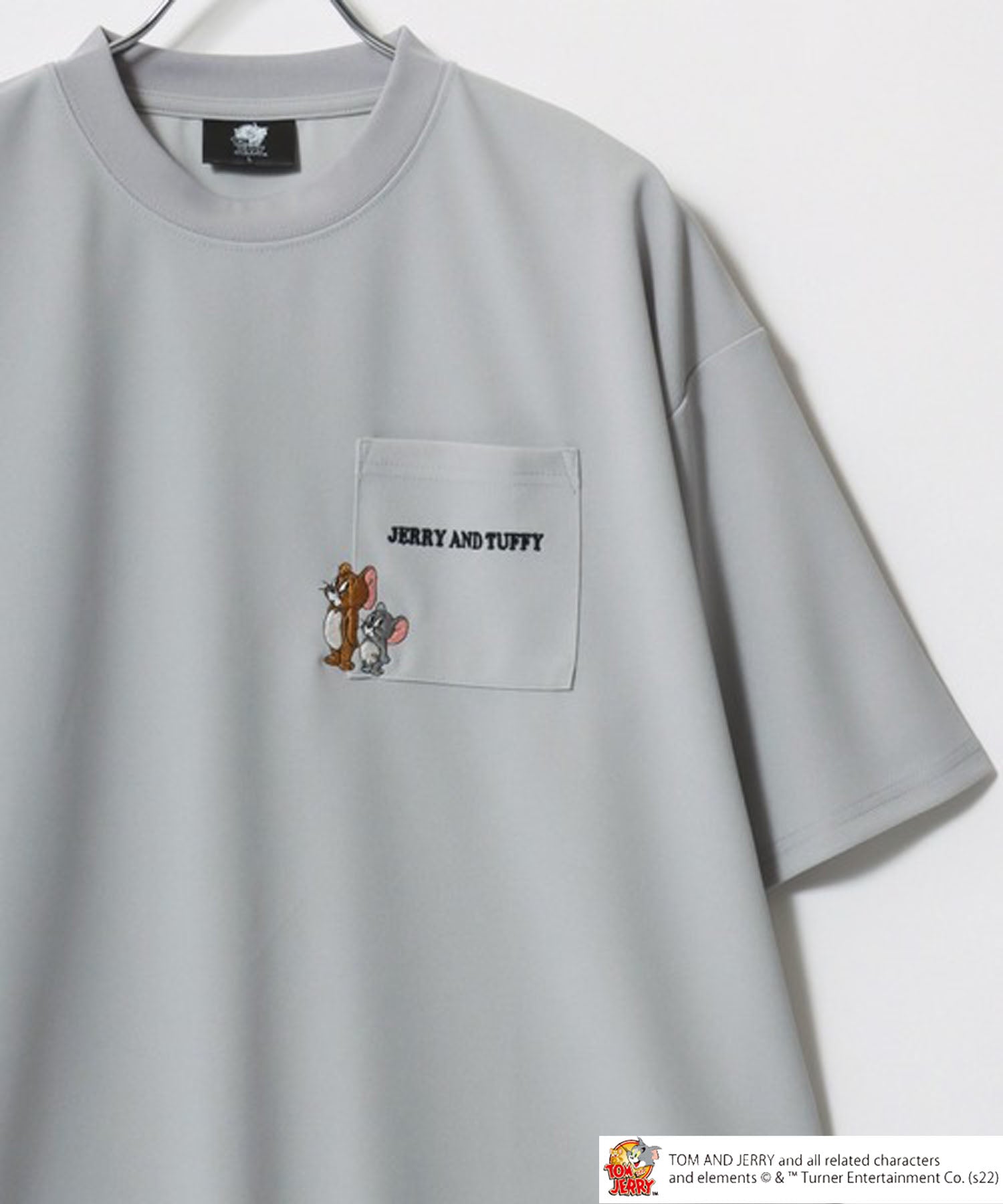 Tom＆Jerry/トムとジェリー キャラクター 接触冷感 UVカット オーバーサイズ ポケット付半袖Tシャツ ライトグレー