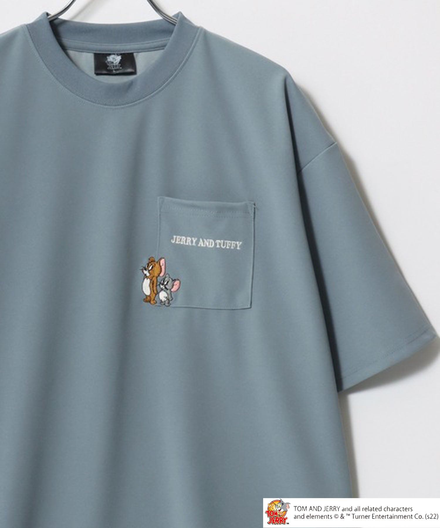 Tom＆Jerry/トムとジェリー キャラクター 接触冷感 UVカット オーバーサイズ ポケット付半袖Tシャツ サックスブルー