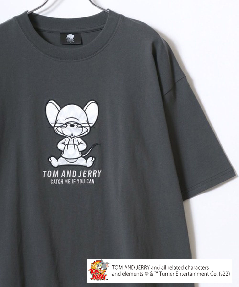 マルカワ MARUKAWA 2024SS Tom＆Jerry/トムとジェリー キャラクター フロント バックサガラ刺繍 オーバーサイズ半袖Tシャツ レディース メンズ （ブラック系その他6） ブラック系その他6