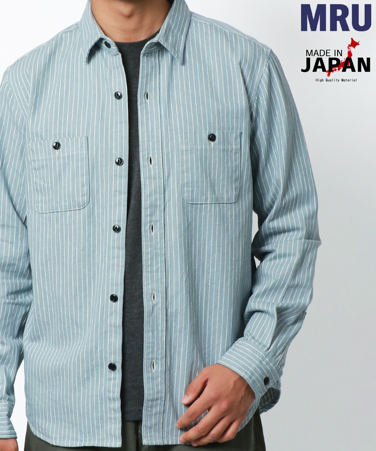 マルカワ MARUKAWA 別注 【MRU/エムアールユー】made in JAPAN 国産 ヒッコリーストライプ シャツ 綿100％ ワークシャツ 日本製 （柄3） 柄3