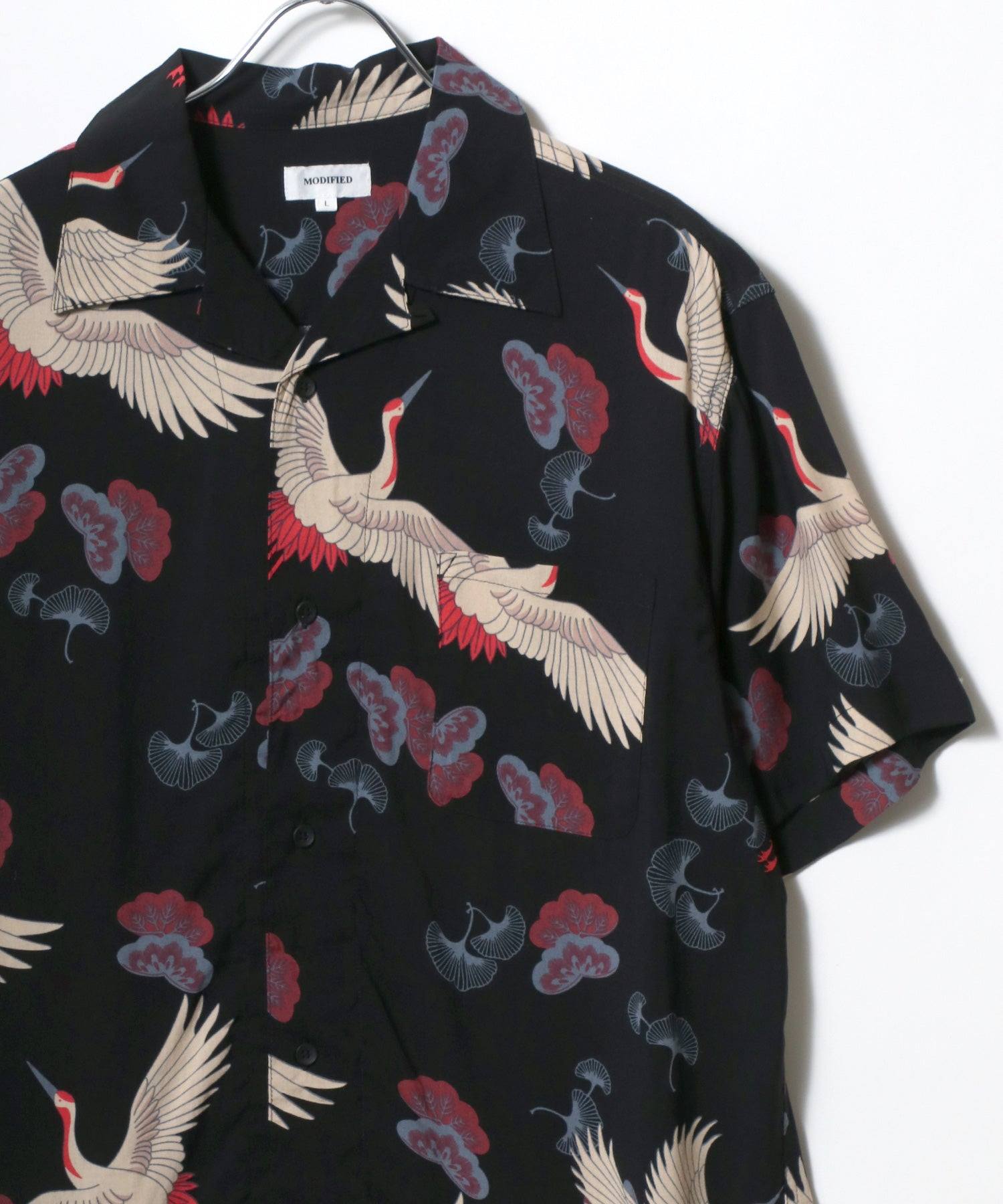 マルカワ MARUKAWA レーヨン アロハシャツ オープンカラー 開襟シャツ 半袖シャツ ハワイアンシャツ 柄 メンズ レディース （ブラック系その他4） ブラック系その他4