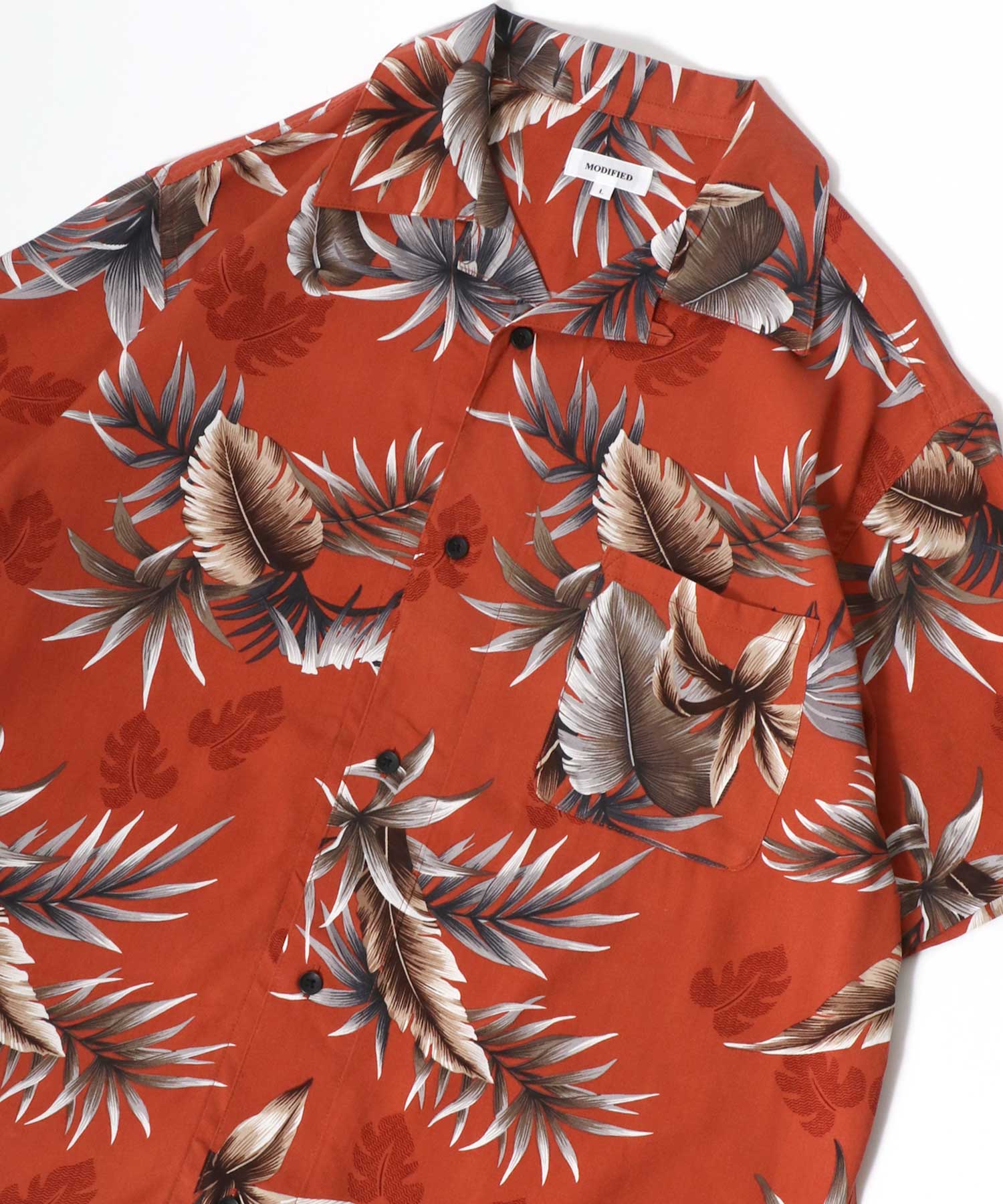 マルカワ MARUKAWA レーヨン アロハシャツ オープンカラー 開襟シャツ 半袖シャツ ハワイアンシャツ 柄 メンズ レディース （オレンジ） オレンジ