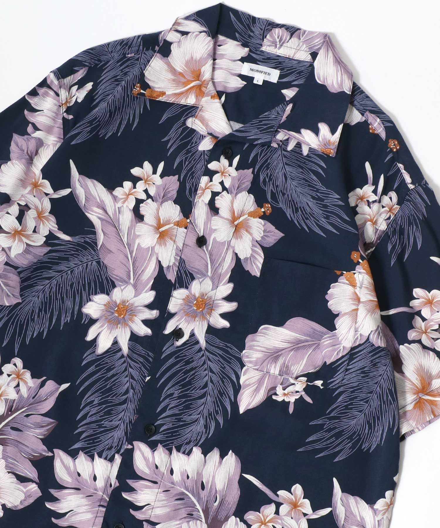 マルカワ MARUKAWA レーヨン アロハシャツ オープンカラー 開襟シャツ 半袖シャツ ハワイアンシャツ 柄 メンズ レディース （ネイビー系） ネイビー系