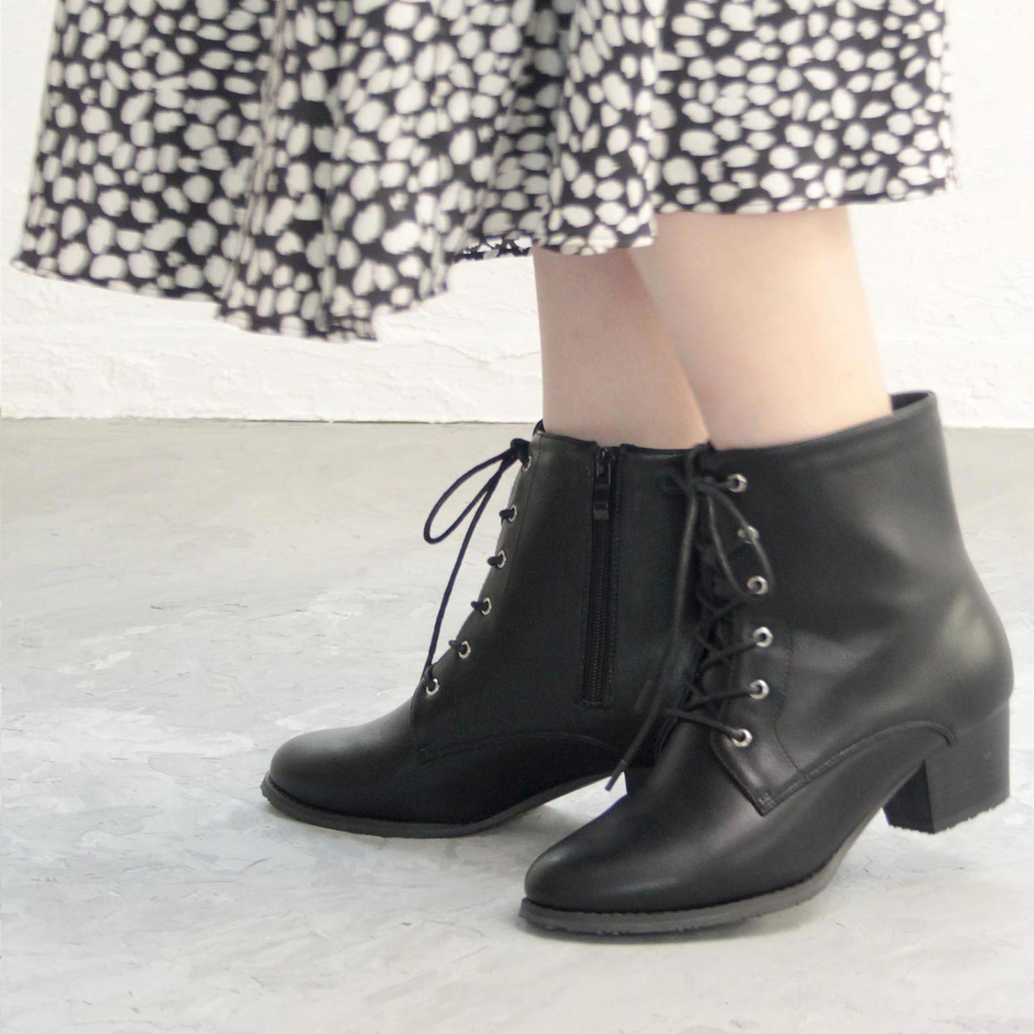 マシュガール masyugirl 【3E幅広・大きいサイズ】シンプルレースアップブーツ （ブラック） ブラック